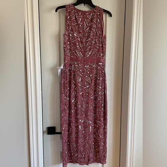 Nwt Mac Duggal Triangle Bead & Sequin Pattern Midi Sheath Dress in Rosewood Pink - Picture 6 of 15